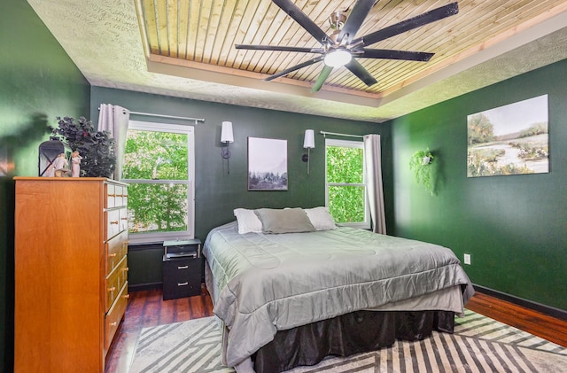 1904 Portway Rd, Spring Hill, TN 37174 - bedroom with a raised ceiling, wood finished floors, wood ceiling, baseboards, and a ceiling fan