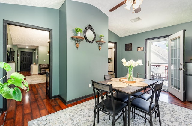 1904 Portway Rd, Spring Hill, TN 37174 - dining space featuring wood finished floors, a textured ceiling, vaulted ceiling, a ceiling fan, and baseboards