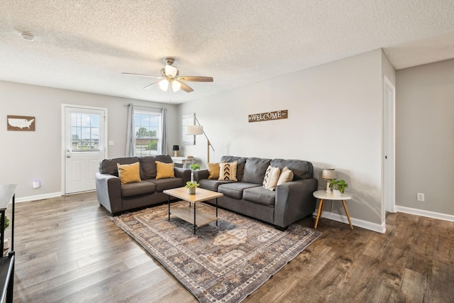817 Stableford Rd, Oak Grove, KY 42262 - living room with baseboards, a textured ceiling, ceiling fan, and wood finished floors