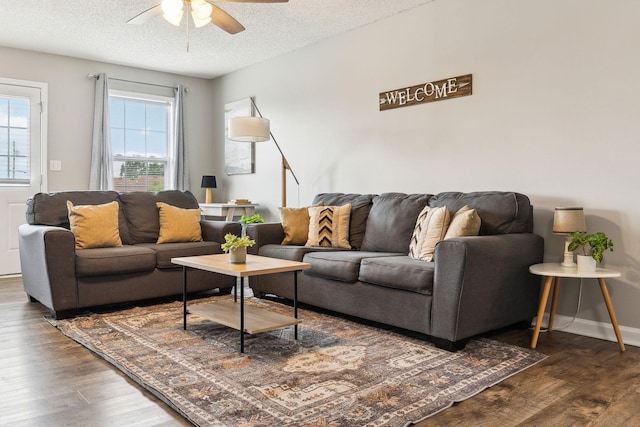 817 Stableford Rd, Oak Grove, KY 42262 - living room with a textured ceiling, dark wood finished floors, and ceiling fan