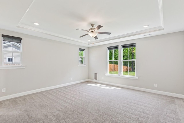 7205 Lake Rd, Fairview, TN 37062 - carpeted empty room featuring a tray ceiling, a ceiling fan, baseboards, and recessed lighting