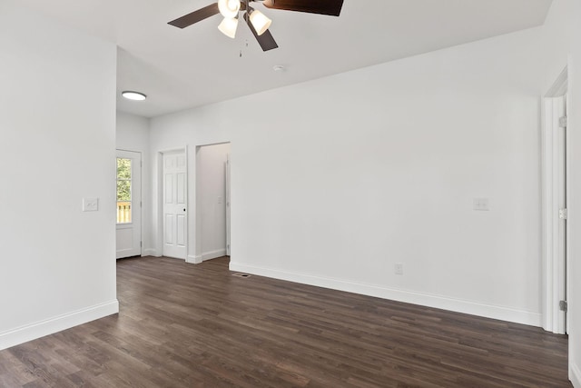 795 Lowery Ln, Mcminnville, TN 37110 - empty room with baseboards, dark wood-style flooring, and ceiling fan