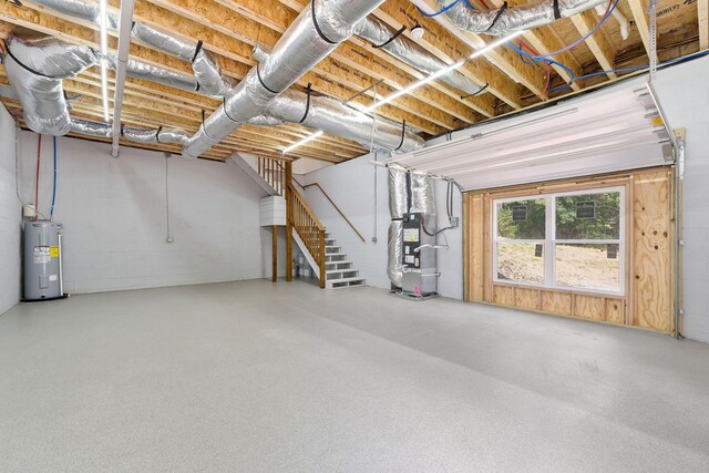 795 Lowery Ln, Mcminnville, TN 37110 - basement with stairs, heating unit, and electric water heater