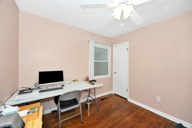 401 Longview St, Athens, AL 35611 - office with visible vents, a ceiling fan, baseboards, and wood finished floors