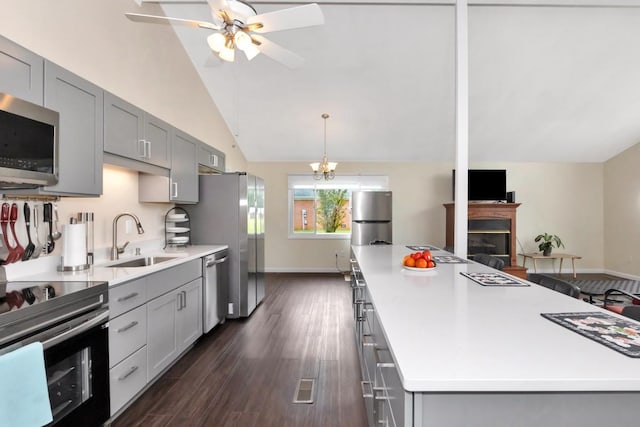 401 Longview St, Athens, AL 35611 - kitchen with a sink, gray cabinets, and appliances with stainless steel finishes