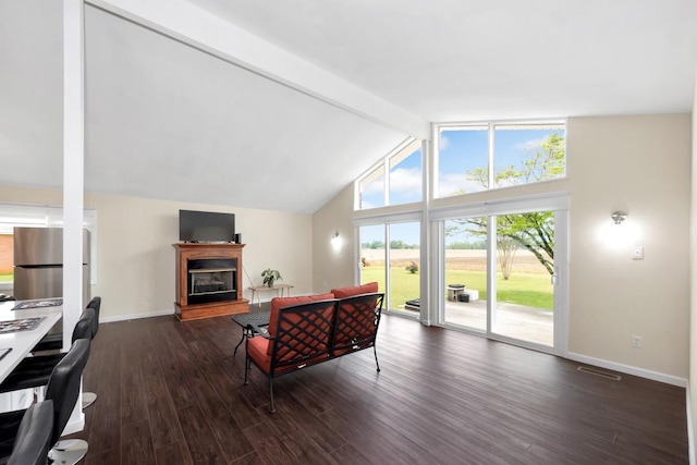 401 Longview St, Athens, AL 35611 - living room featuring visible vents, dark wood-type flooring, baseboards, and a glass covered fireplace