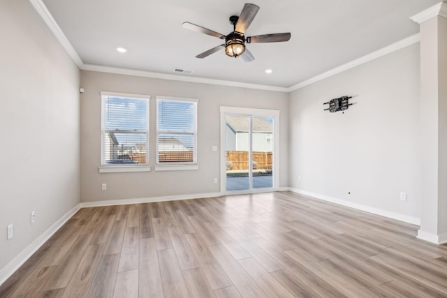 1010 Baltusrol Ln, Lebanon, TN 37087 - unfurnished room featuring baseboards, ceiling fan, ornamental molding, and light wood-style flooring