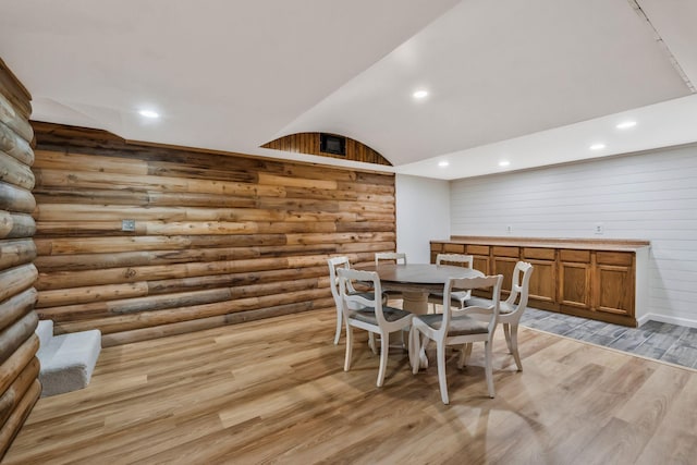 1780 Warren Hollow Rd, Nolensville, TN 37135 - dining space featuring rustic walls, light wood-style flooring, and recessed lighting