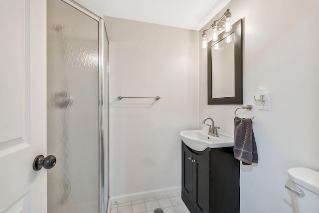 1780 Warren Hollow Rd, Nolensville, TN 37135 - bathroom featuring a shower stall, vanity, toilet, baseboards, and marble look tile flooring