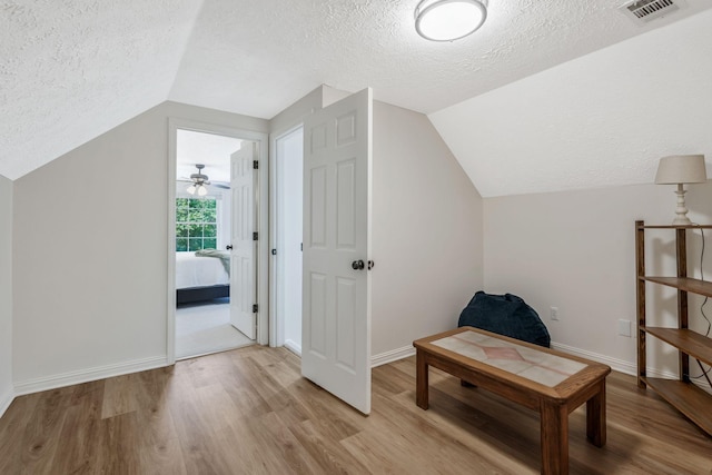 1780 Warren Hollow Rd, Nolensville, TN 37135 - living area featuring a textured ceiling, lofted ceiling, light wood-style floors, baseboards, and a ceiling fan