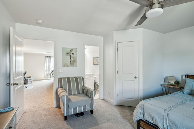 4015 John Marsh Rd, Spring Hill, TN 37174 - bedroom with baseboards, ceiling fan, ensuite bath, and light carpet