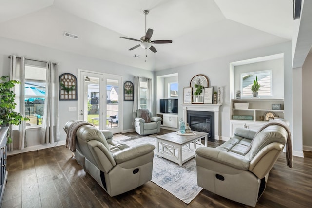 4015 John Marsh Rd, Spring Hill, TN 37174 - living area with a wealth of natural light, ceiling fan, dark wood finished floors, and visible vents