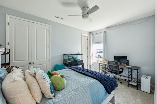 4015 John Marsh Rd, Spring Hill, TN 37174 - bedroom with ceiling fan, visible vents, carpet, and a closet
