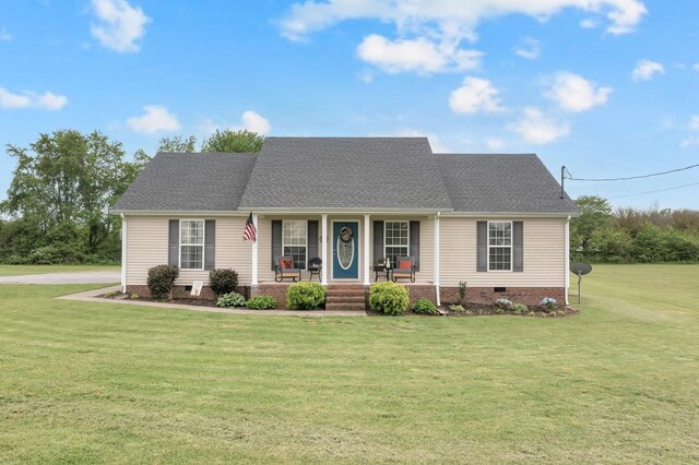 110 Broomsage Cir, Unionville, TN 37180 - view of front of home with a porch, crawl space, a front yard, and roof with shingles