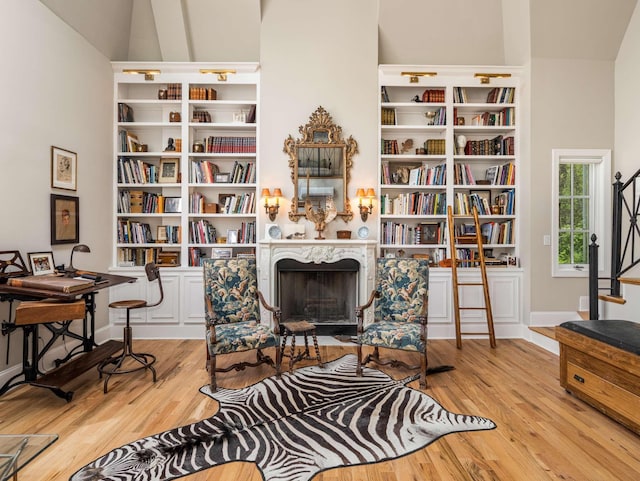 305 Davidson Rd, Nashville, TN 37205 - sitting room featuring baseboards, a high end fireplace, wood finished floors, and stairway