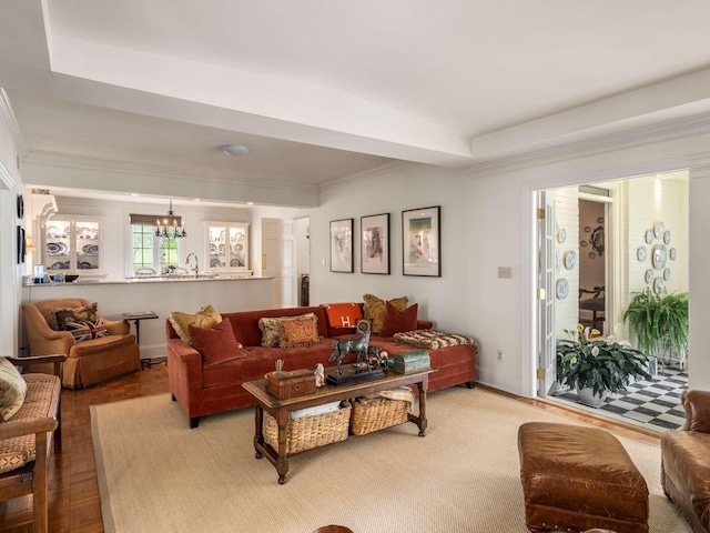 305 Davidson Rd, Nashville, TN 37205 - living area with crown molding, baseboards, and a raised ceiling