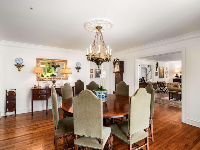 305 Davidson Rd, Nashville, TN 37205 - dining room with an inviting chandelier, baseboards, crown molding, and wood finished floors