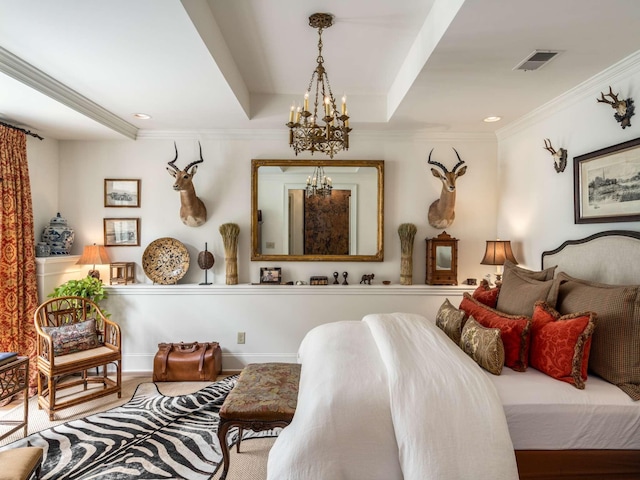 305 Davidson Rd, Nashville, TN 37205 - bedroom with crown molding, recessed lighting, an inviting chandelier, and visible vents