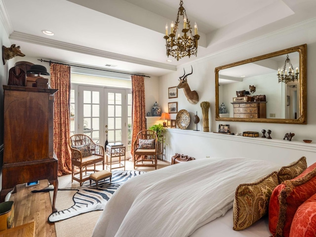 305 Davidson Rd, Nashville, TN 37205 - bedroom with ornamental molding, access to exterior, and a notable chandelier