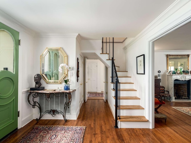 305 Davidson Rd, Nashville, TN 37205 - entrance foyer featuring stairway, baseboards, a fireplace, and dark wood-type flooring