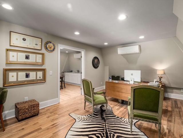 305 Davidson Rd, Nashville, TN 37205 - home office featuring baseboards, a wall mounted AC, recessed lighting, and light wood-style flooring