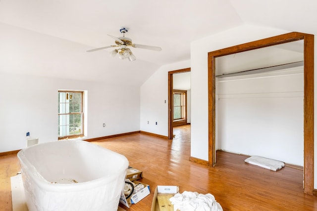 5506 Lickton Pike, Goodlettsville, TN 37072 - interior space featuring ceiling fan, baseboards, light wood-type flooring, vaulted ceiling, and a closet