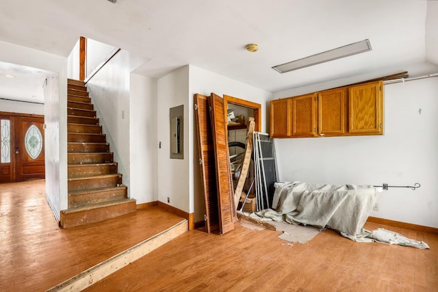 5506 Lickton Pike, Goodlettsville, TN 37072 - interior space featuring light wood-style floors, baseboards, electric panel, and stairs