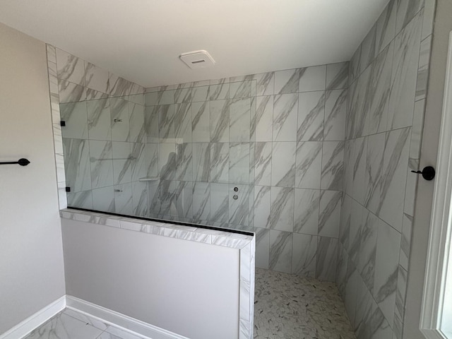 0 Short Mountain Rd, Woodbury, TN 37190 - bathroom featuring a walk in shower, baseboards, and marble finish floor