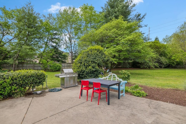 view of patio / terrace with a fenced backyard and a grill