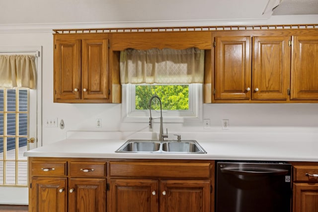 141 Crestview Dr, Lewisburg, TN 37091 - kitchen featuring dishwashing machine, a sink, light countertops, and brown cabinets