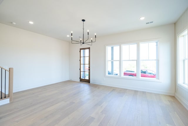 4060 Penfield Dr Unit E, Franklin, TN 37069 - unfurnished room featuring visible vents, light wood-type flooring, baseboards, a chandelier, and recessed lighting