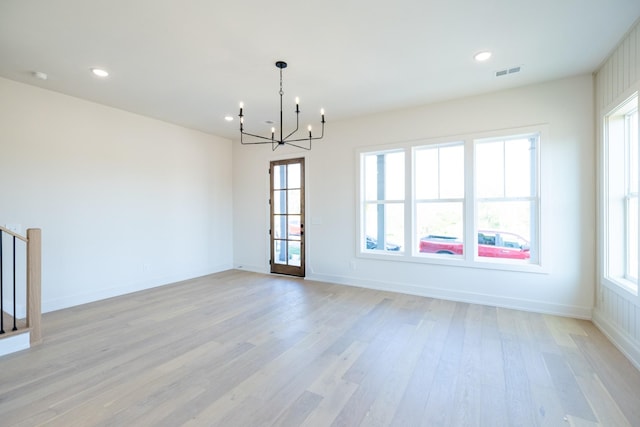 4060 Penfield Dr Unit E, Franklin, TN 37069 - interior space with light wood-style floors, a chandelier, recessed lighting, baseboards, and visible vents