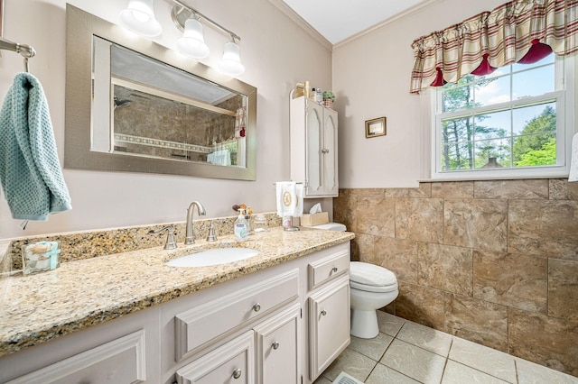 533 Mckaig Rd, Murfreesboro, TN 37127 - full bathroom featuring walk in shower, tile patterned flooring, vanity, toilet, and tile walls