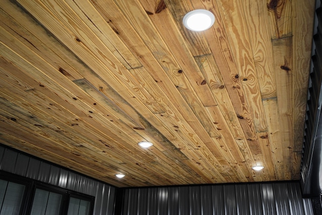 details with wooden ceiling and recessed lighting