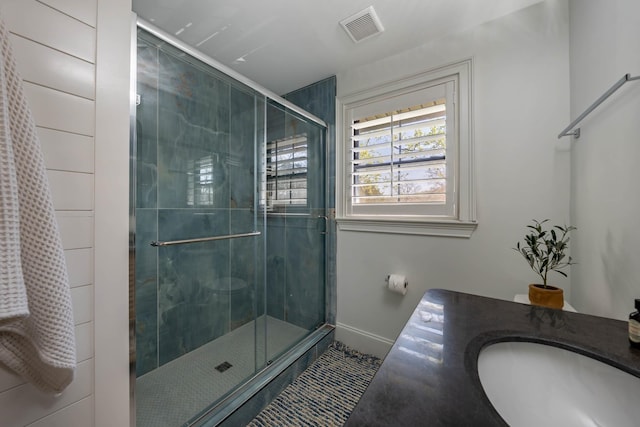 2025 Sanford Dr, Mount Juliet, TN 37122 - bathroom with visible vents, a shower stall, and a sink