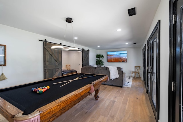 2025 Sanford Dr, Mount Juliet, TN 37122 - game room featuring recessed lighting, a barn door, light wood-style flooring, and billiards