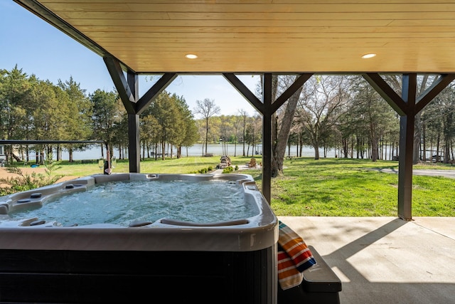2025 Sanford Dr, Mount Juliet, TN 37122 - view of patio featuring a water view and a hot tub
