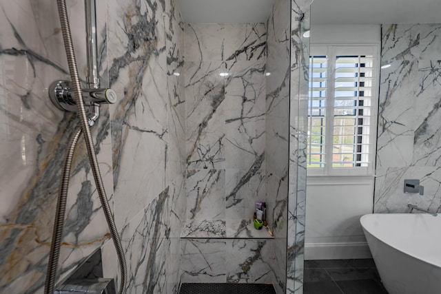 2025 Sanford Dr, Mount Juliet, TN 37122 - full bathroom featuring tile patterned flooring, a marble finish shower, and a freestanding bath