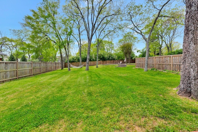 view of yard featuring a fenced backyard