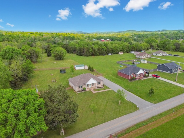 drone / aerial view with a forest view
