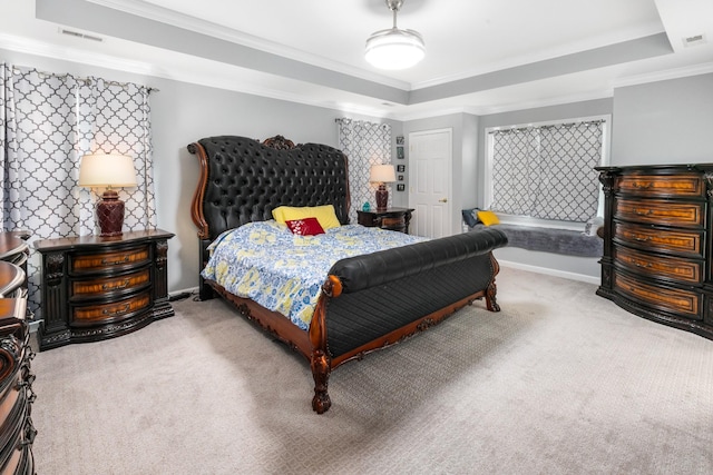 9657 Brass Valley Dr, Brentwood, TN 37027 - carpeted bedroom featuring crown molding, a raised ceiling, and visible vents