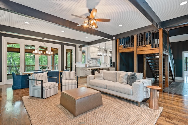 4701 Hessey Rd, Mount Juliet, TN 37122 - living room featuring beamed ceiling, wood finished floors, and a wealth of natural light