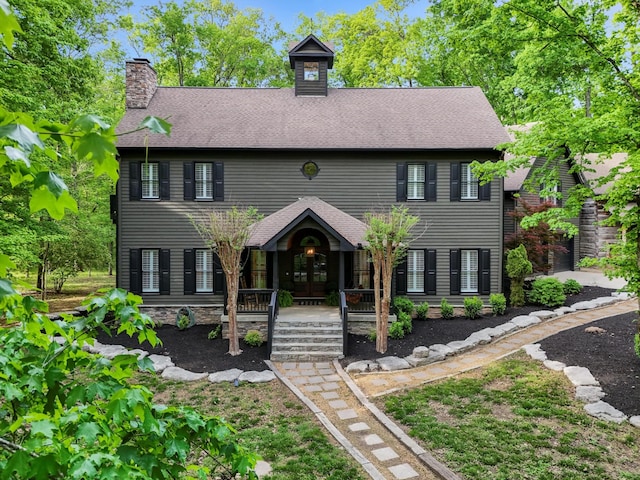 4701 Hessey Rd, Mount Juliet, TN 37122 - colonial house with roof with shingles, a chimney, a porch, and french doors