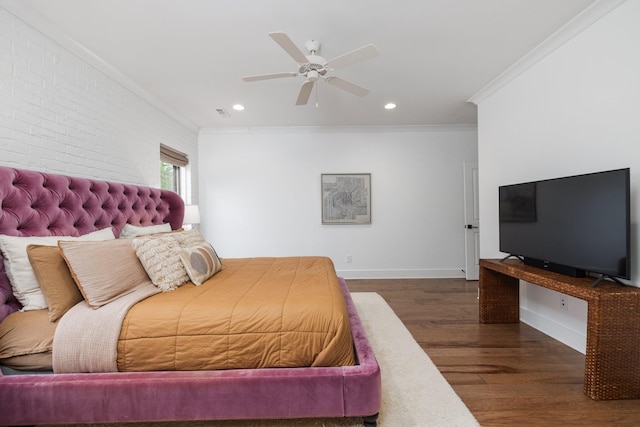 743 Fontwell Ln, Franklin, TN 37064 - bedroom with a ceiling fan, crown molding, wood finished floors, baseboards, and recessed lighting