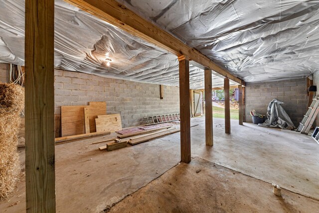 4428 Deer Creek Rd, Linden, TN 37096 - unfinished basement with concrete block wall