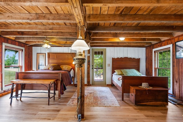 4428 Deer Creek Rd, Linden, TN 37096 - bedroom featuring beamed ceiling, multiple windows, wood ceiling, and wood finished floors