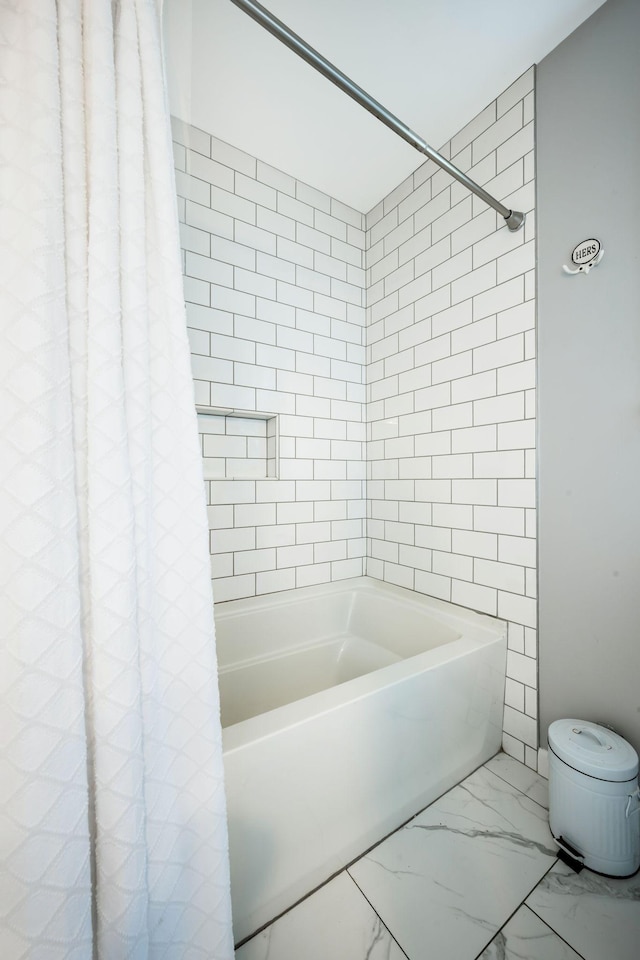 6505 Firestone Ct, Nashville, TN 37209 - bathroom featuring shower / bath combo and marble finish floor