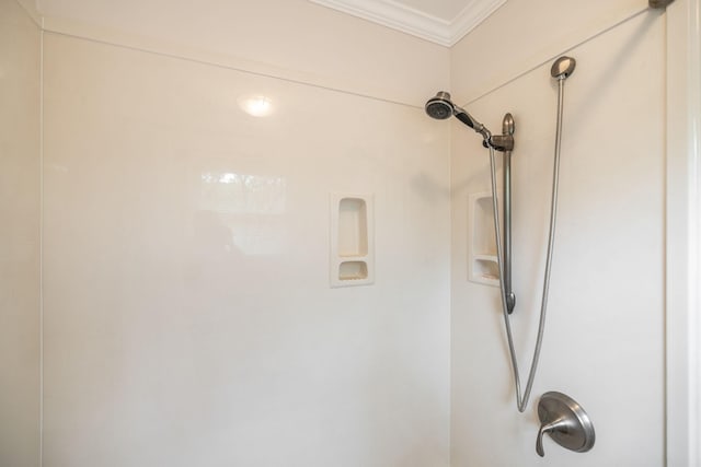 details featuring crown molding and a shower