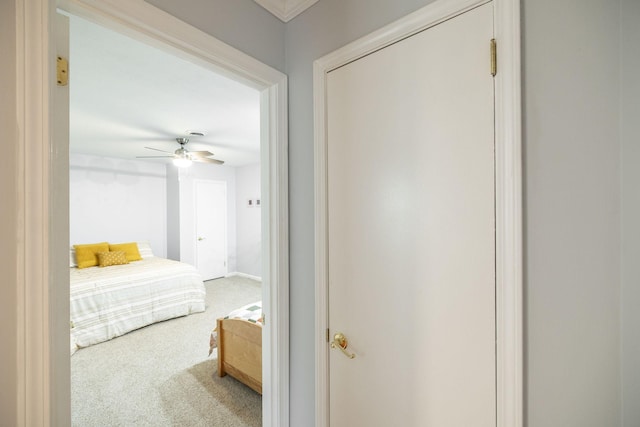bedroom with ceiling fan and carpet