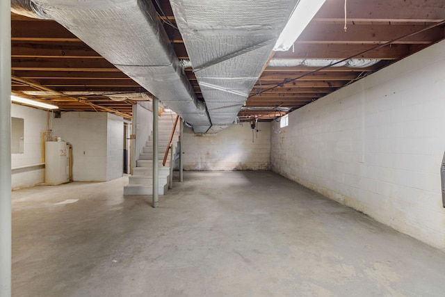 1759 Summertown Hwy, Hohenwald, TN 38462 - unfinished below grade area featuring concrete block wall, stairway, and electric water heater